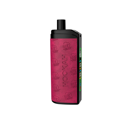 A vibrant pink rectangular electronic hookah device with black accents and the word hookah embossed vertically