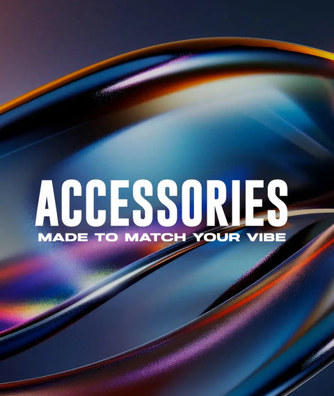 Abstract, iridescent wave-shaped accessory with a glossy, reflective surface showcasing shifting hues of blue, purple, and orange.