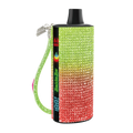 A vibrant rhinestone-encrusted Baddie Bar vape device with lime green to red gradient, black top, and wrist strap
