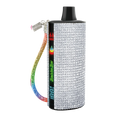 A sparkling silver rhinestone baddie bar vape pen with a rainbow glitter strap and black accents