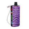 Purple glittery zebra-patterned baddiebar vape pen with black top and silver chain strap by Baddie Bar
