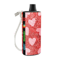Red glittery baddie bar vape pen with pink heart patterns and black top featuring baddlebar branding on its side