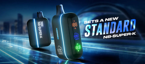 Black matte-finish vape pen with glowing blue led accents and digital display showing battery level and power output.