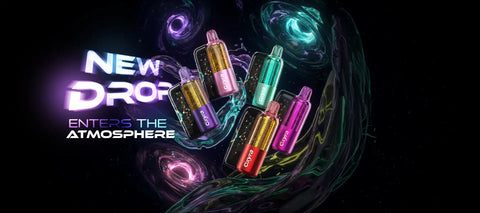 Colorful, translucent vape pens with metallic caps and branded labels.
