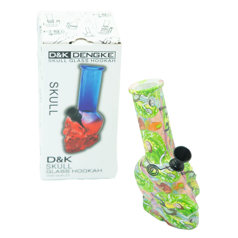 D&k skull glass bong portal madness edition featuring colorful cartoon-themed green and pink glass hookah with animated characters