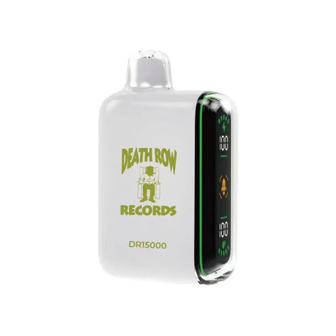 White death row records dr15000 vape pen with green digital display and transparent top cap for death row 15k
