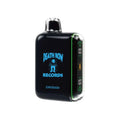 Black death row records dr15000 vape pen with glossy finish silver metallic top cap and green led indicators side lit