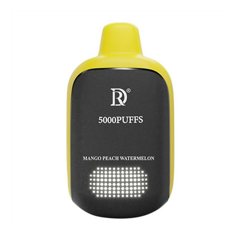 Yellow and black matte disposable vape pen with r logo 5000 puffs mango peach watermelon flavor death row 5000 puffs