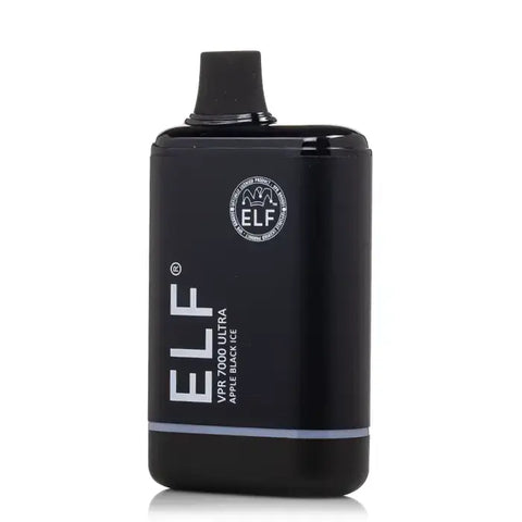 Black elf vpr 7000 ultra vape pen with matte finish and silver branding featuring apple black ice flavor