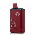 Elf vpr 7000 ultra red metallic vape pen with cherry peach flavor black top cap and silver accent stripe