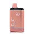 Rose gold metallic elf vpr 7000 ultra disposable vape pen with pink mouthpiece and black top for vaping use