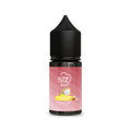 A pink-labeled 30ml fume vape orjoy e-liquid bottle with black cap strawberry banana flavor salt nicotine 5% nic