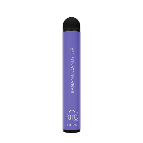 Purple fume extra disposable vape pen with black cap and banana candy 5 percent flavor for 1500 puffs use