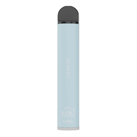 Light blue matte-finish disposable vape pen with black cap and silver etched branding fume extra 1500 puffs