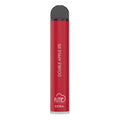 Red cylindrical disposable vape pen with black cap silver base double apple 5 percent flavor fume extra 1500 puffs