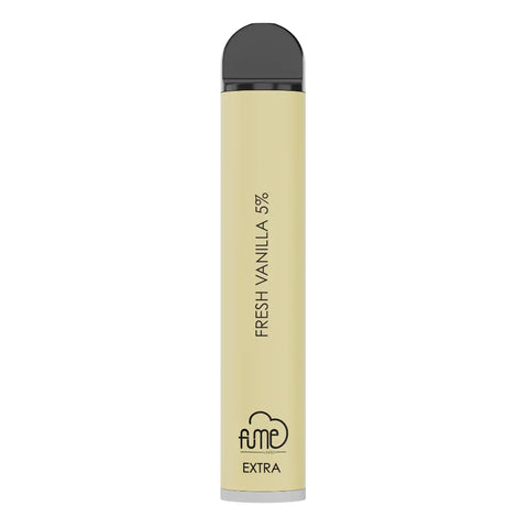 A sleek pale yellow fume extra disposable vape pen with black cap and minimalist branding for 1500 puffs