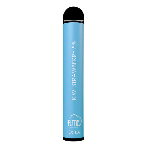 Fume extra 1500 puffs light blue cylindrical disposable vape pen with kiwi strawberry 5 percent flavor and black caps