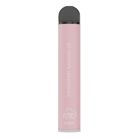 Pink fume extra disposable vape pen with black cap silver base strawberry banana 5 percent for 1500 puffs use