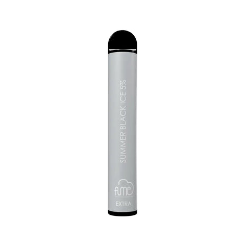 Silver fume extra 1500 puffs disposable vape pen with black cap and summer black ice 5 percent flavor text