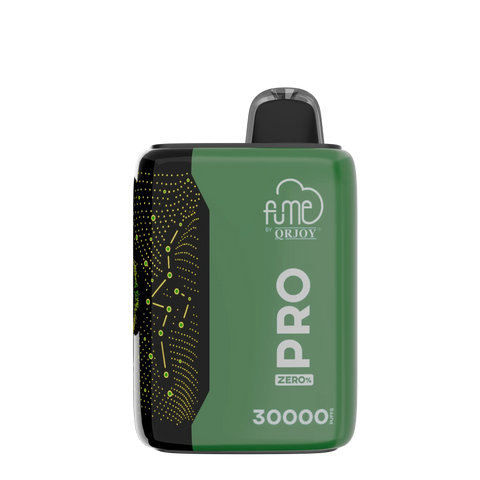 Green and black fume pro zero vape device by qrjoy with sleek rectangular design and glowing yellow dot patterns on side