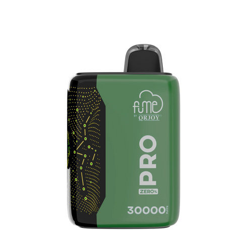 Green and black fume pro zero vape device by qrjoy with sleek rectangular design and glowing yellow dot patterns on side