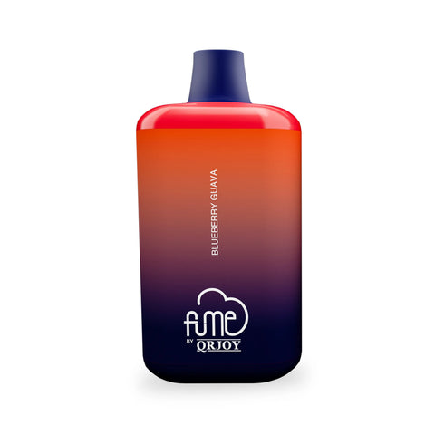 A sleek fume recharge 5% nic disposable vape pen with red to purple gradient and navy blue top cap