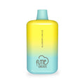 A sleek fume recharge 5% nic disposable vape pen with a vibrant yellow to light blue gradient finish by qrjoy