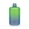A sleek matte green-to-blue vape pen with 5 percent nicotine and fme by qrjoy logo for 5000 puffs