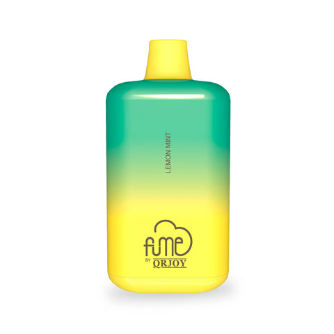 A vibrant gradient fume recharge vape pen with 5% nic and 5000 puffs featuring a yellow to teal design