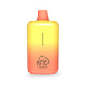 Fume recharge 5% nic 5000 puffs vape pen in peach to yellow gradient with fume by qrjoy logo and peach banana flavor text