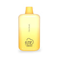 A sleek translucent yellow disposable vape pen with fume by qrjoy logo for fume recharge 5 percent nic 5000 puffs