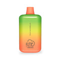 Fume recharge 5% nic 5000 puffs vape pen in vibrant green to orange gradient with peach watermelon flavor and orange mouthpiece