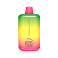 A vibrant gradient vape pen with pink yellow and green colors featuring the fume by qrjoy logo for 5000 puffs