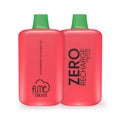 Two vibrant pink glossy plastic disposable vape pens with green caps labeled zero recharge by fume by qrjoy