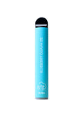 A sleek turquoise disposable vape pen with black mouthpiece and silver blueberry guava 5 percent ultra branding by ame