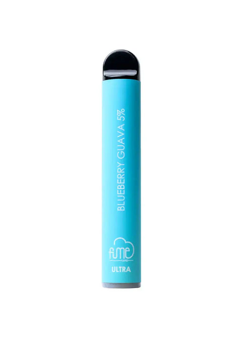 A sleek turquoise disposable vape pen with black mouthpiece and silver blueberry guava 5 percent ultra branding by ame