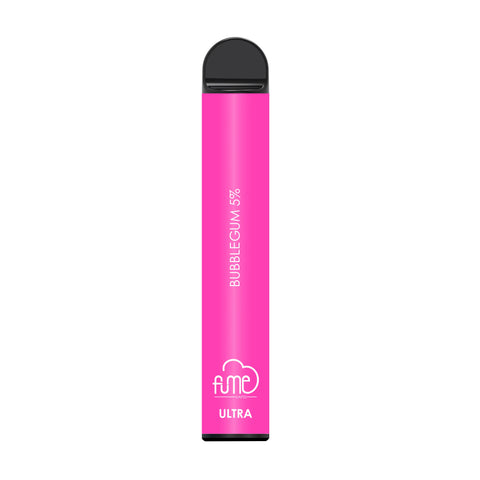 A vibrant pink fume ultra disposable vape pen with a black cap and white branding offering 2500 puffs