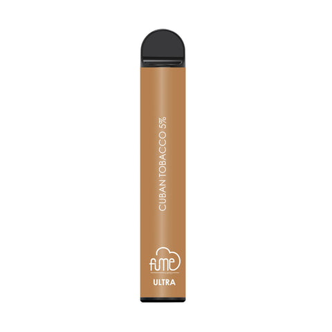 Fume ultra 2500 puffs disposable vape pen in cuban tobacco 5 percent flavor with matte tan body and black cap