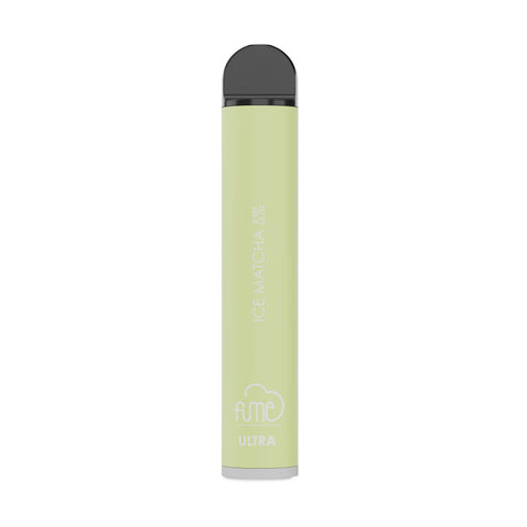 Light green fume ultra 2500 puffs disposable vape pen with black cap silver base ice matcha 5% flavor text visible