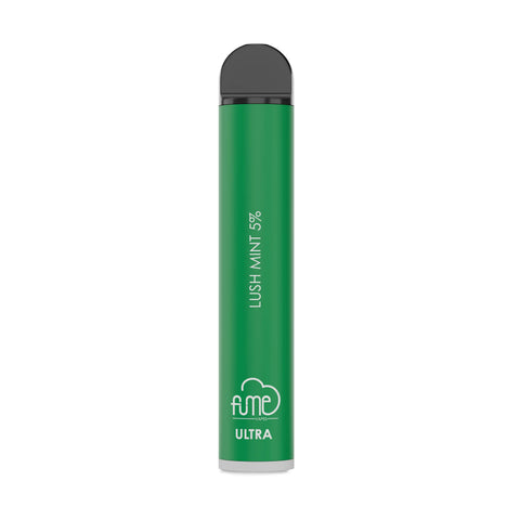 Green lush mint fume ultra 2500 puffs disposable vape pen with black cap and white branding