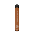 A sleek matte brown disposable vape pen with black cap and base labeled texas citrus rush 5 percent by fume ultra 2500 puffs