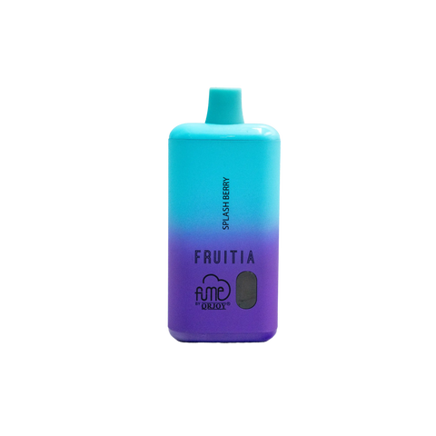 A sleek fume x fruitia 8000 puffs disposable vape pen with a turquoise to purple ombre finish and teal cap