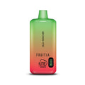 A vibrant green to red gradient qrjoy fume x fruitia disposable vape pen with jelly rancher flavor and 100 percent battery display