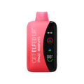 Pink and black get elfed up strazz vape pen with digital display showing battery level temperature and vpr mode
