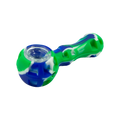 A vibrant green blue and white heavy-duty silicone pipe bong with a clear glass bowl for durable smoking use