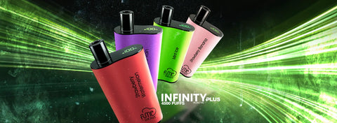 The infinity plus vape pens come in vibrant, colorful designs with sleek black caps and a glossy finish.