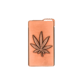 Copper-colored metal money clip with a raised cannabis leaf design featured in metal weed leaf lighters product
