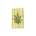Gold-colored metal weed leaf lighter with embossed detailed cannabis leaf design on its surface