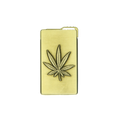 Gold-colored metal weed leaf lighter with embossed detailed cannabis leaf design on its surface