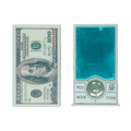 Mini digital scale dollar edition in turquoise with white plastic casing and silver pcs mode on off and tare buttons